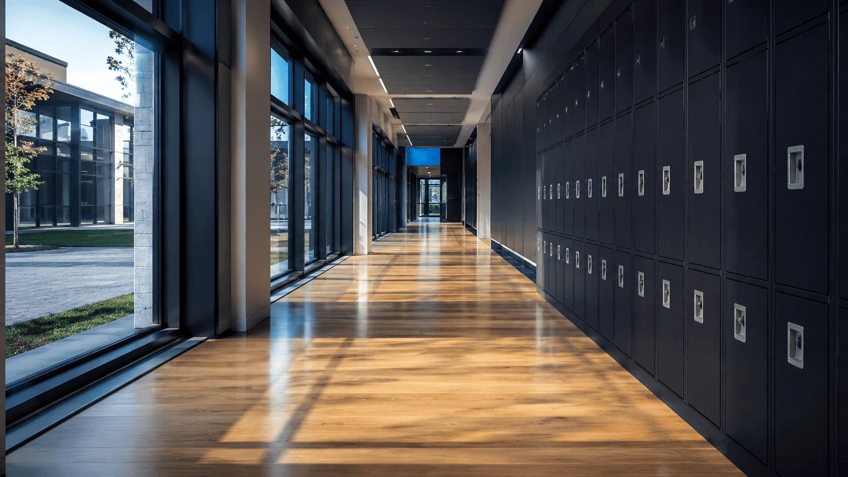 Crown Ridge Facility Services crew cleaning a school corridor