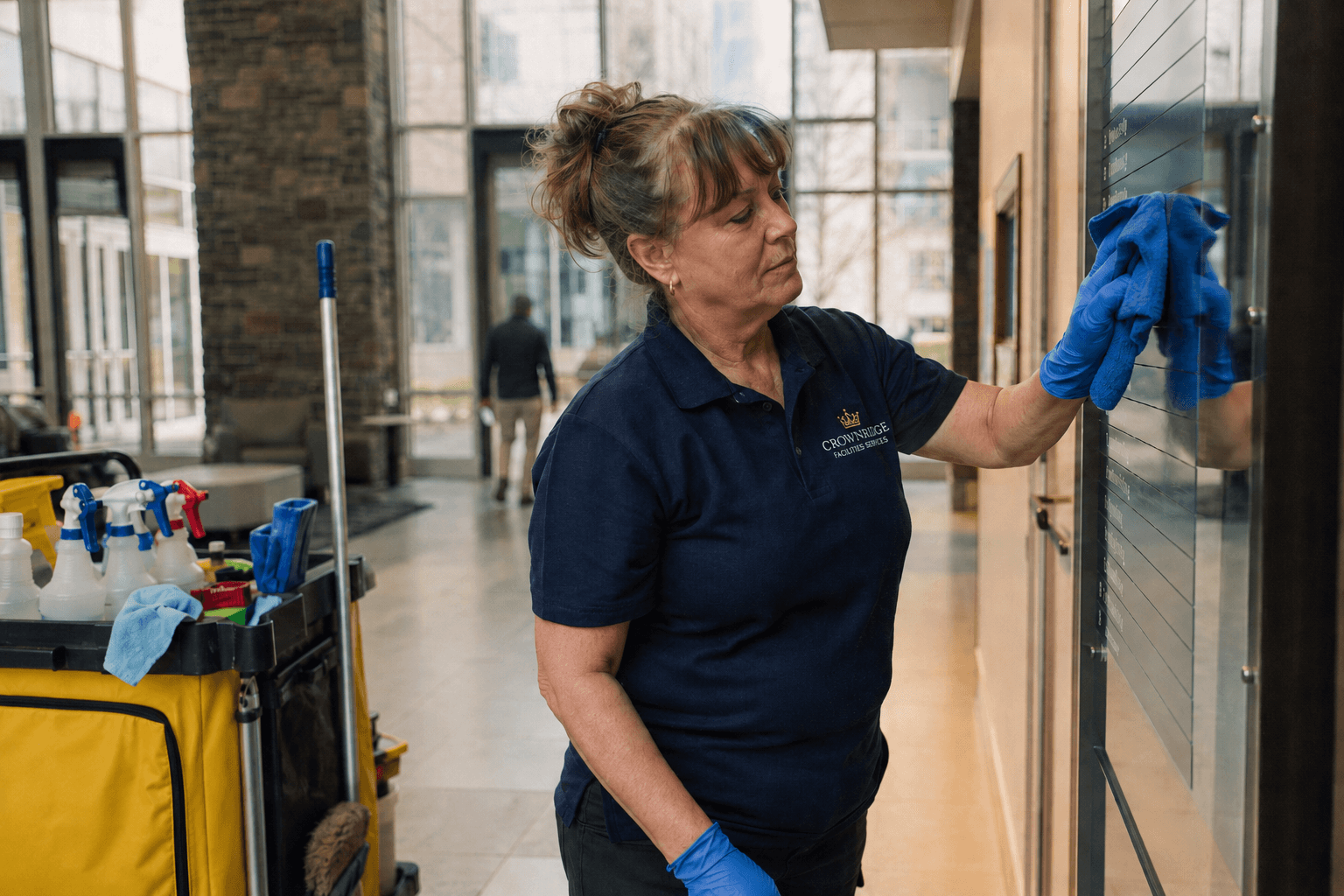 Crown Ridge Facility Services government lobby wall cleaning