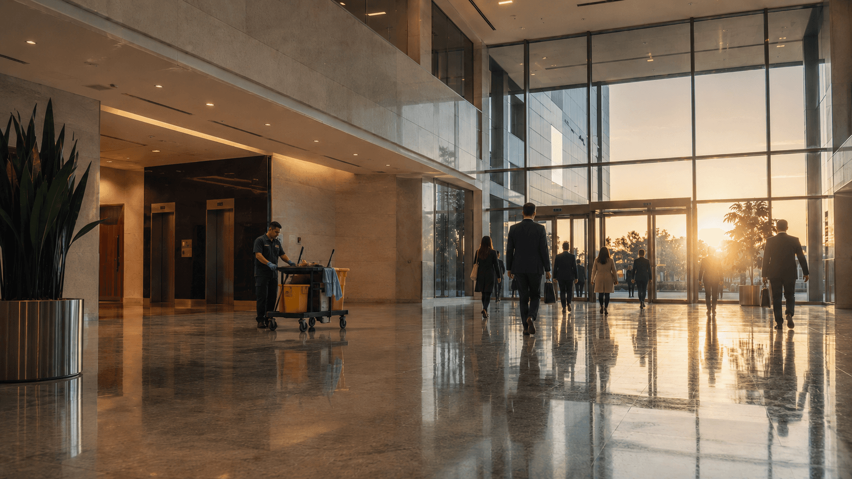 Crown Ridge Facility Services team in a polished corporate lobby