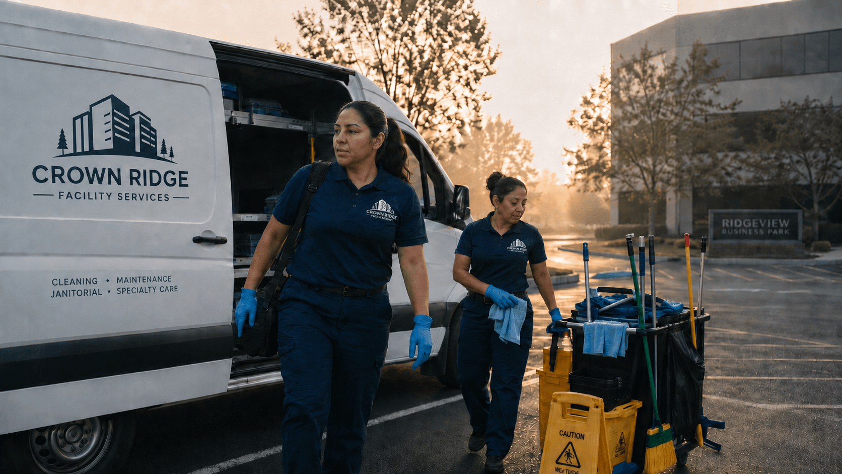 Crown Ridge Facility Services crew arriving on site