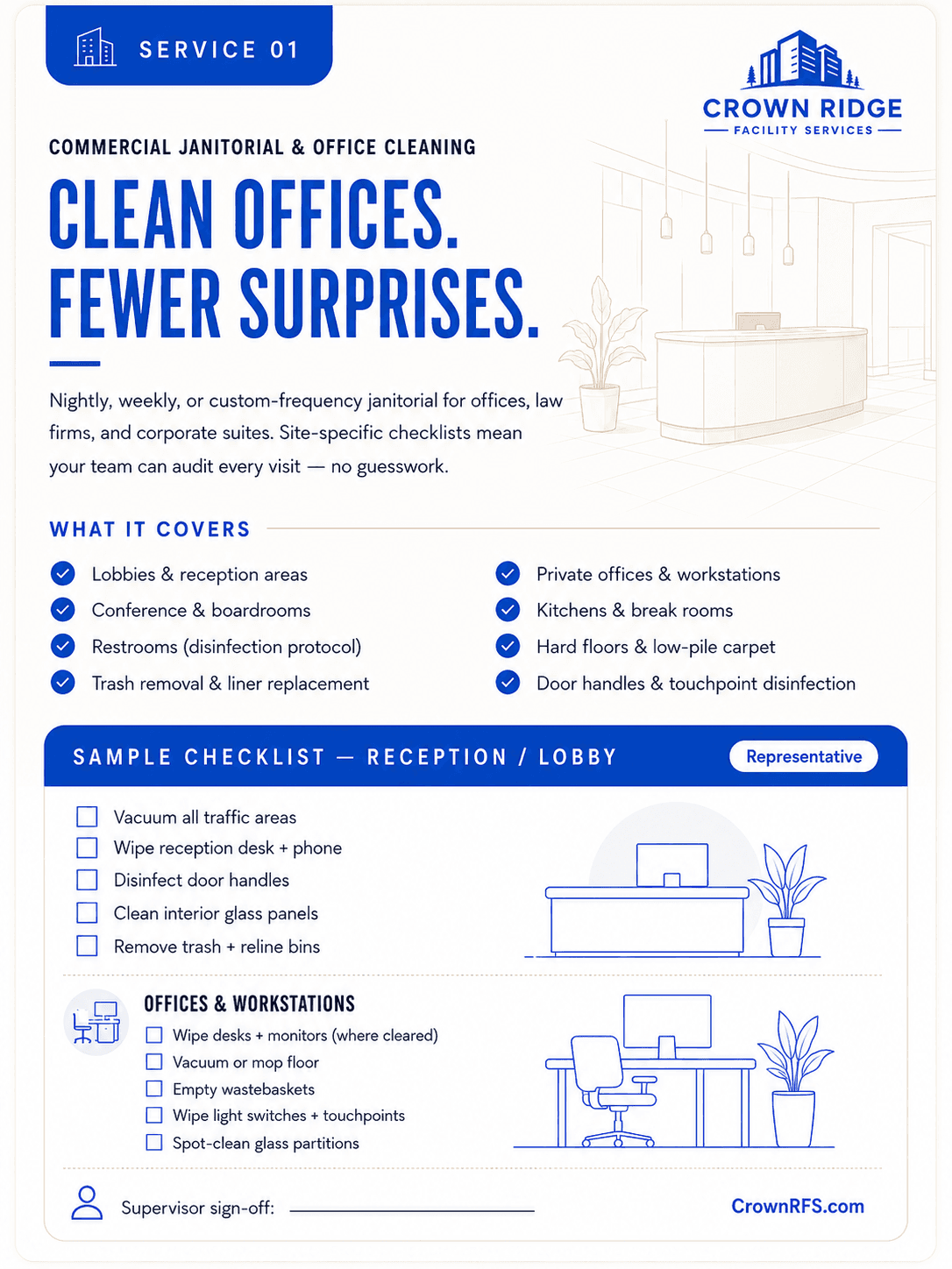Commercial Janitorial & Office Cleaning: Clean offices. Fewer surprises.