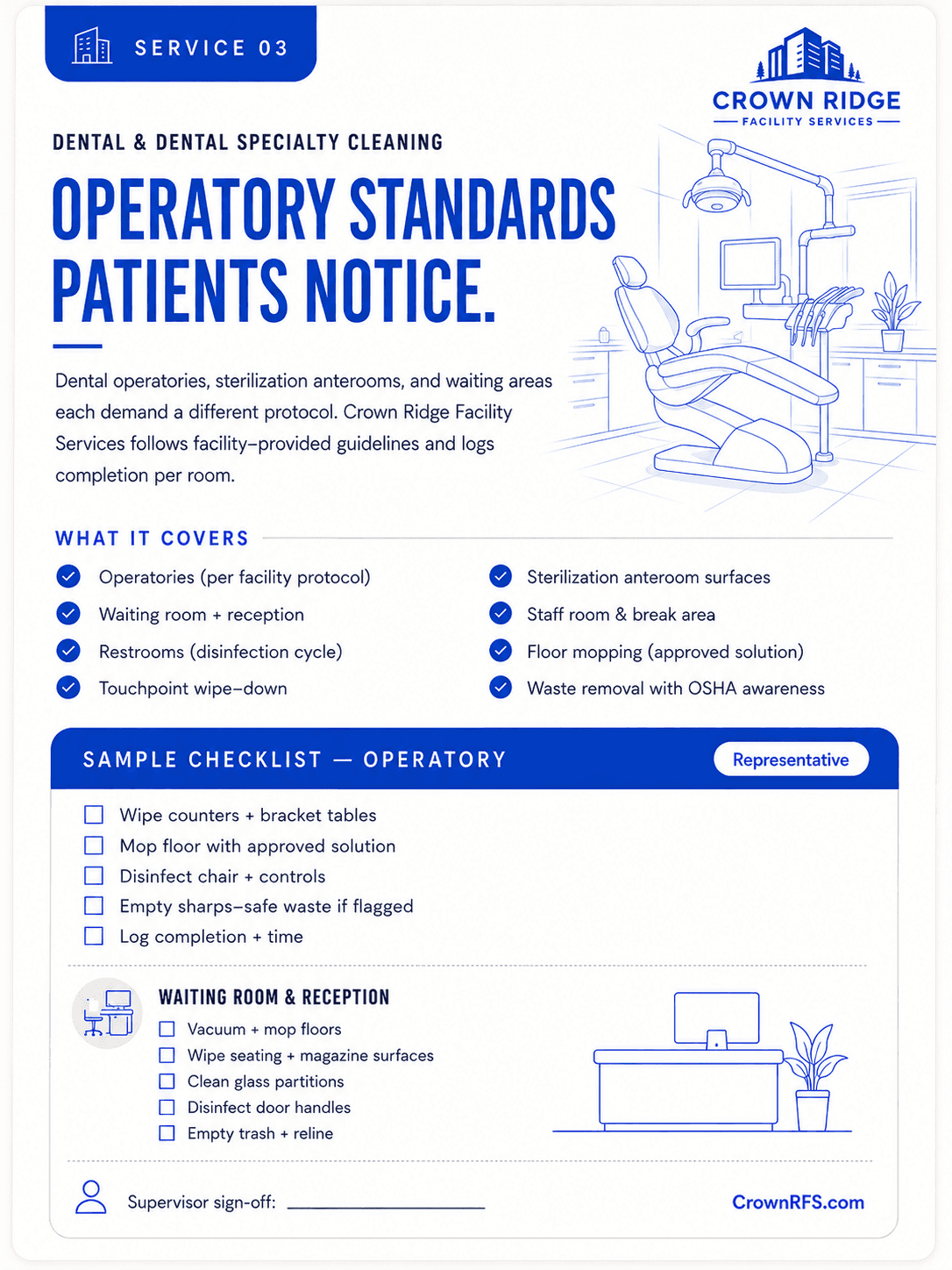 Dental & Dental Specialty Cleaning: Operatory standards patients notice.