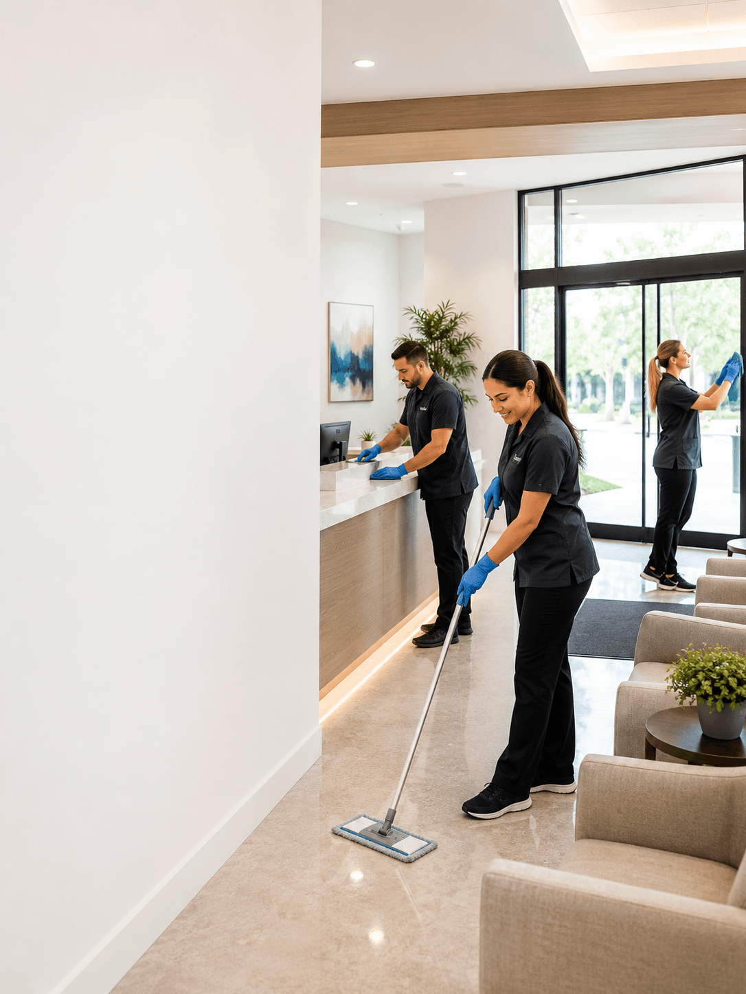 Crown Ridge Facility Services cleaning a premium corporate lounge