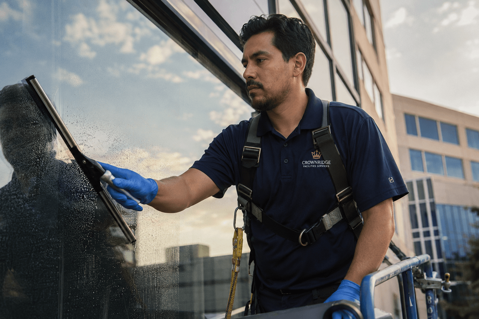 Crown Ridge Facility Services exterior window squeegee cleaning